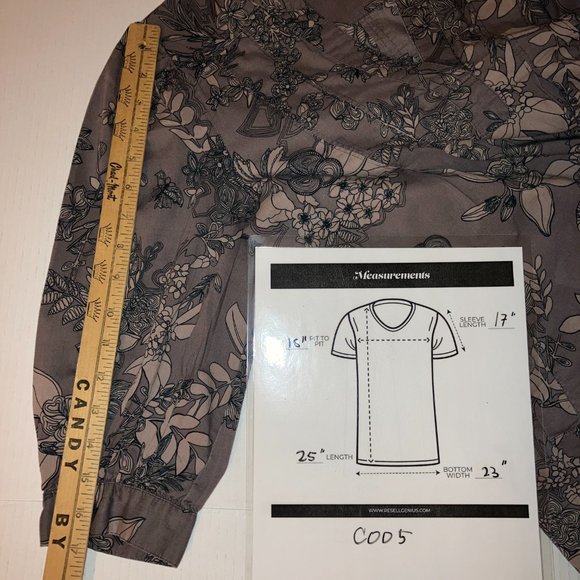 H&M Womens Organic Cotton 3/4 Puff Sleeve Grey Floral Blouse Size 4 - Picture 12 of 12